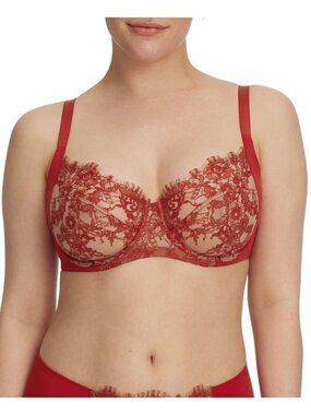🆕 Skarlett Blue Entice Sheer Lace Side Support Balconette Bra 34DDD Red #324143
